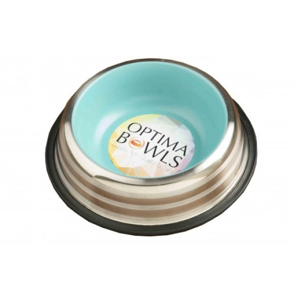 Optima Bowls Premium No-tip, Lined Platinum Pet Bowl Turquoise