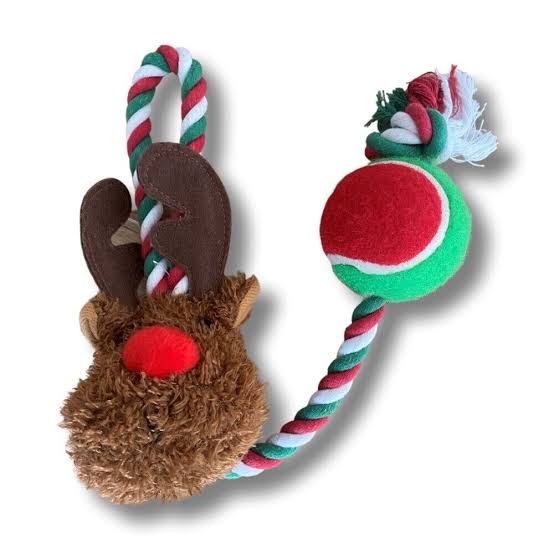 Grriggles Holiday Rope Tennis Tug Reindeer