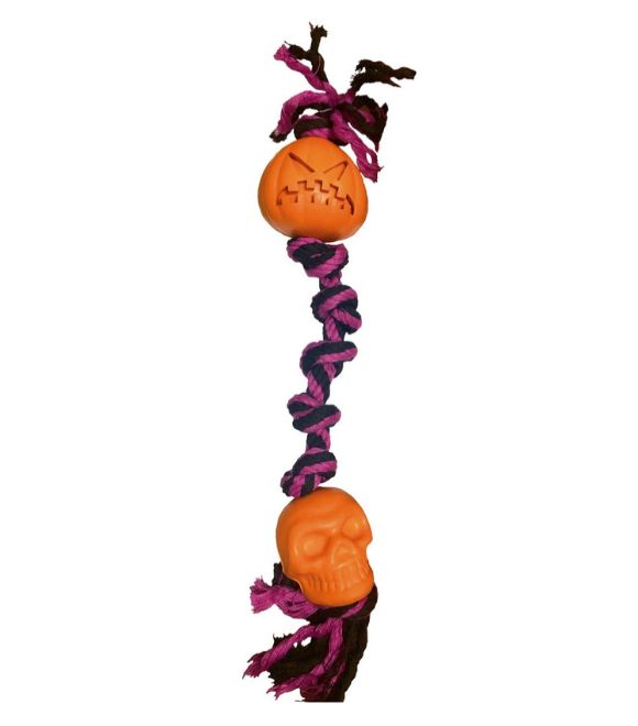 Croci Fright Halloween Rope Toy with Pumpkin and Skeleton 38cm