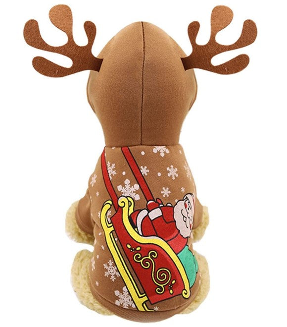 Pets.Love.Earth Christmas Hoodies with Santa Pattern and Elk Antlers