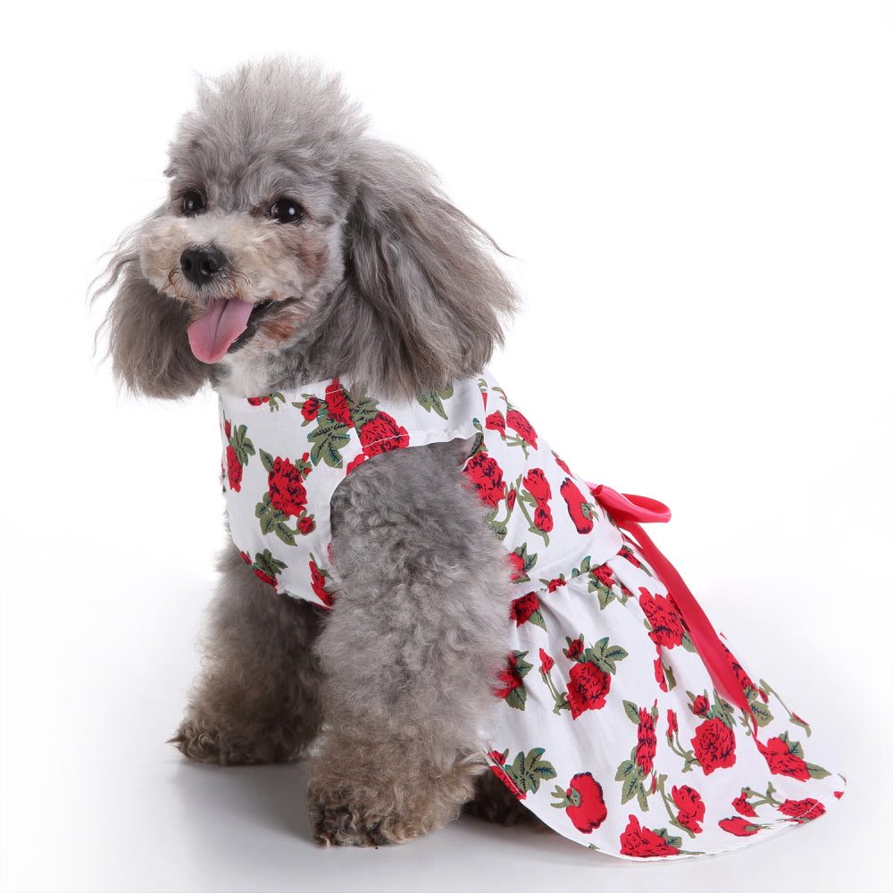 Pets.Love.Earth White with Roses Ribbon Cozy Sleeveless Dress Red