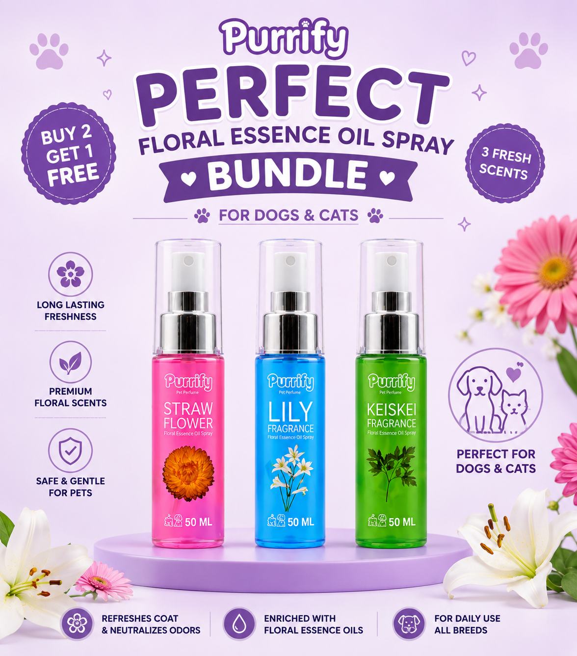 Purrify Pet Perfume – Floral Essence Spray Bundle