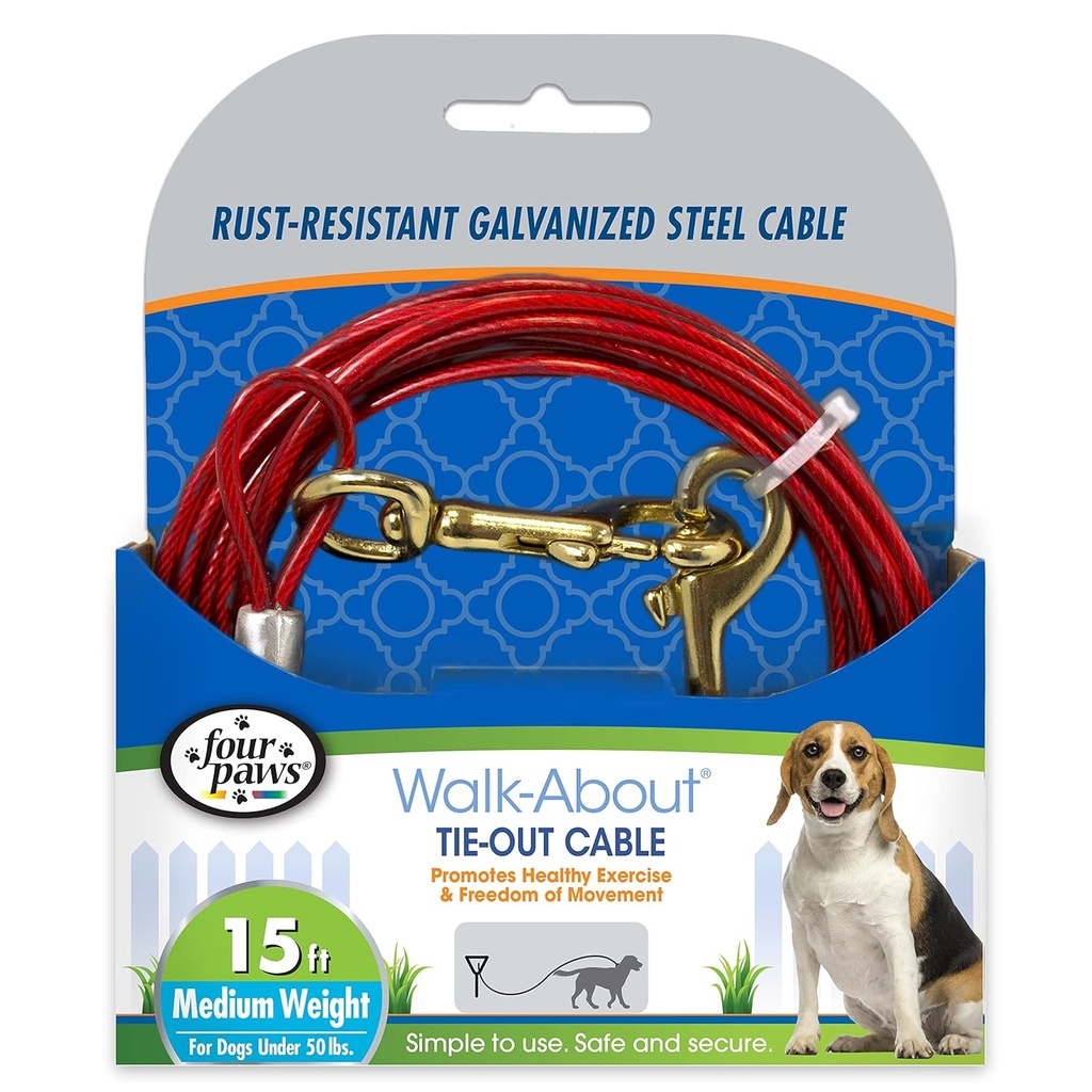 Four Paws Walk About Tie Out Cable 10 ft For Dogs 50 lbs Pet Arabia